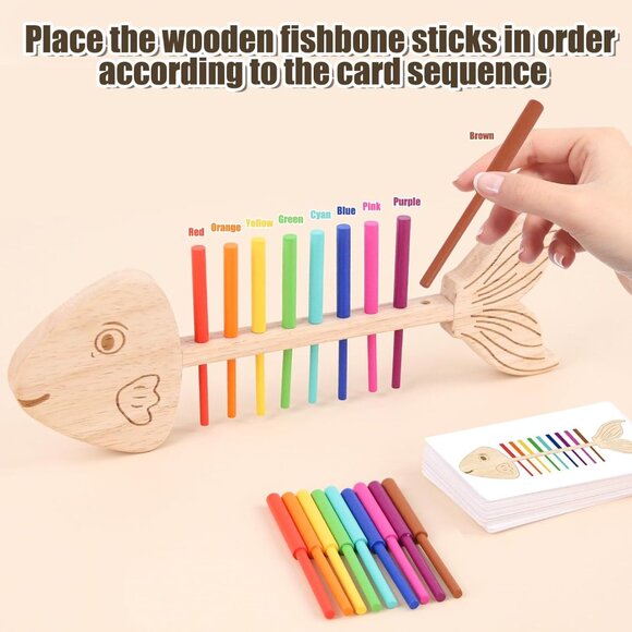 Montessori Fishbone Matching Toy Color Sorting and Sensory Matching Game Fine - Picture 4 of 6